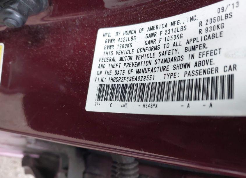 Photo 9 of 2014 Honda Accord SPORT (VIN 1HGCR2F59EA029551)