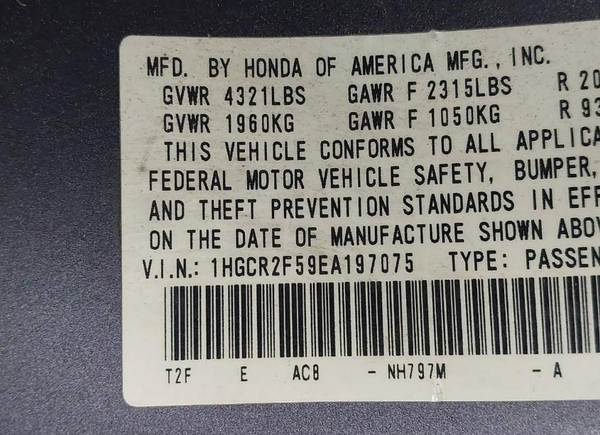 Photo 9 of 2014 Honda Accord SPORT (VIN 1HGCR2F59EA197075)