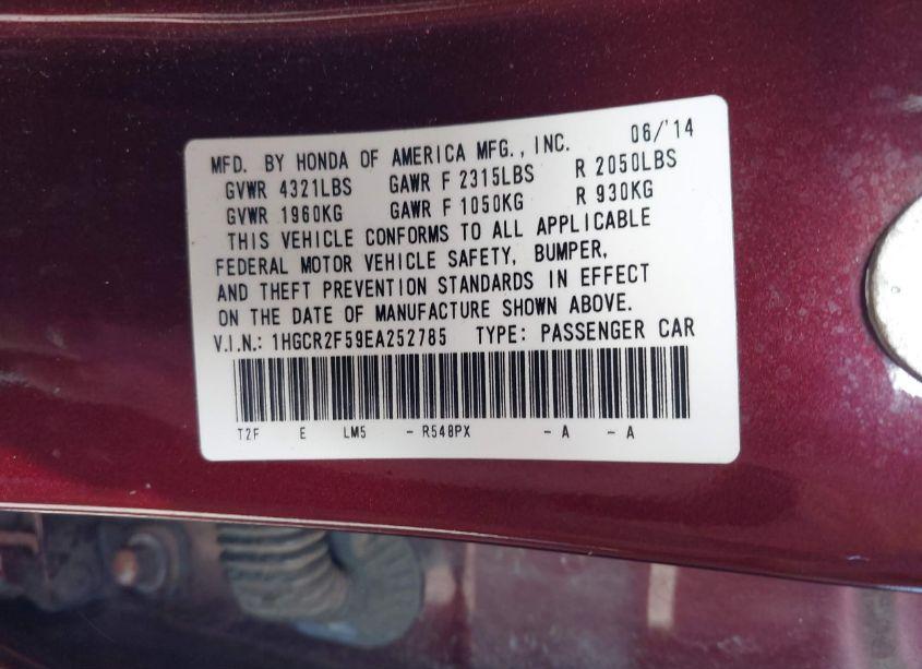 Photo 9 of 2014 Honda Accord SPORT (VIN 1HGCR2F59EA252785)