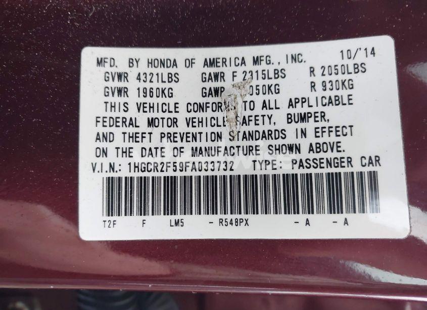 Photo 9 of 2015 Honda Accord SPORT (VIN 1HGCR2F59FA033732)