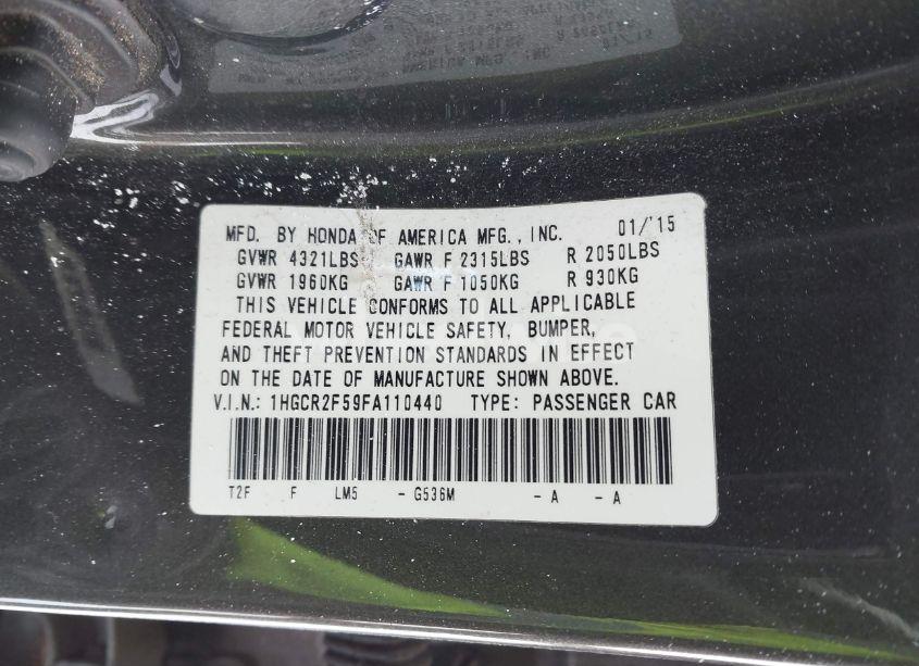 Photo 9 of 2015 Honda Accord SPORT (VIN 1HGCR2F59FA110440)