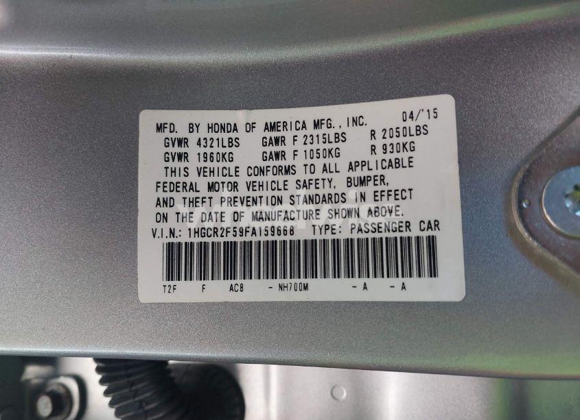 Photo 9 of 2015 Honda Accord SPORT (VIN 1HGCR2F59FA159668)