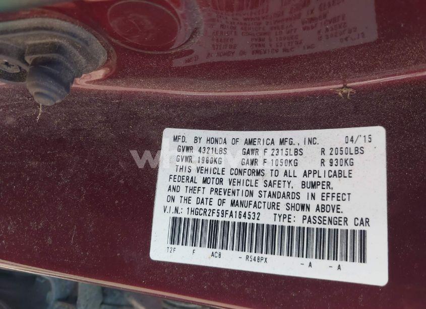 Photo 9 of 2015 Honda Accord SPORT (VIN 1HGCR2F59FA164532)