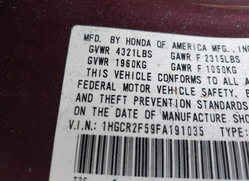 Photo 9 of 2015 Honda Accord SPORT (VIN 1HGCR2F59FA191035)