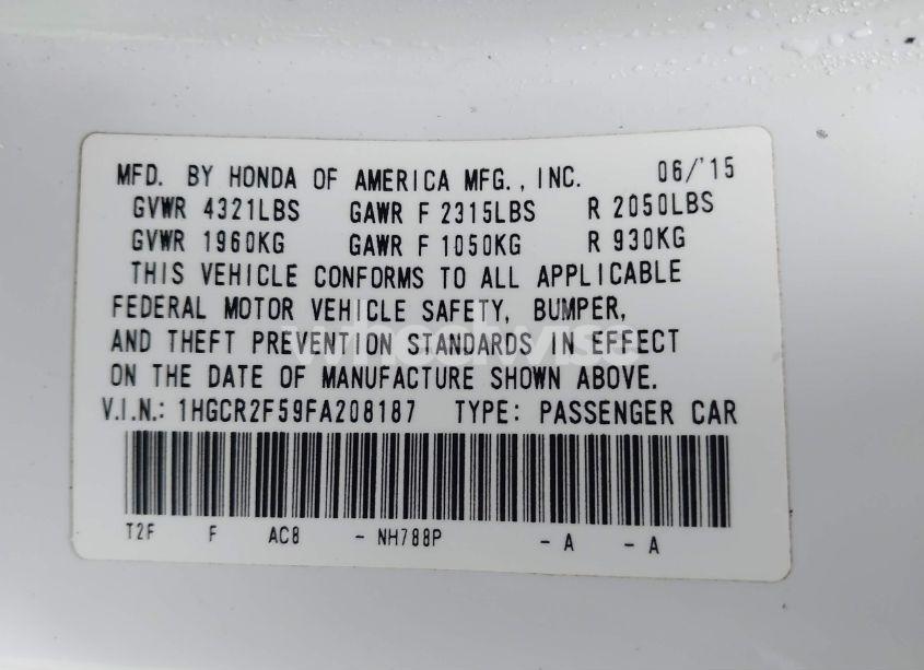 Photo 9 of 2015 Honda Accord SPORT (VIN 1HGCR2F59FA208187)