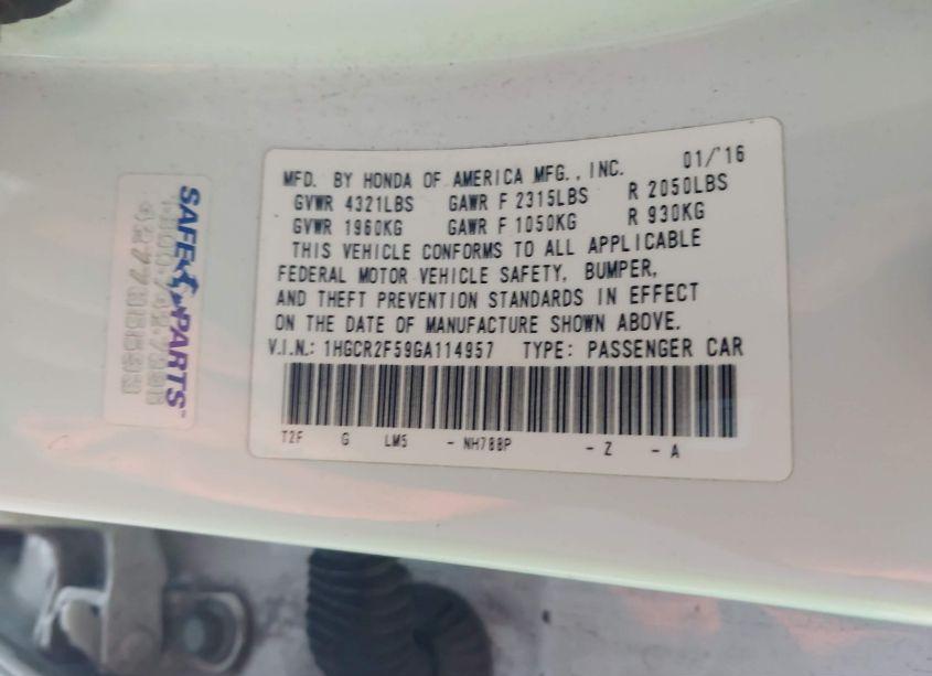 Photo 9 of 2016 Honda Accord SPORT (VIN 1HGCR2F59GA114957)