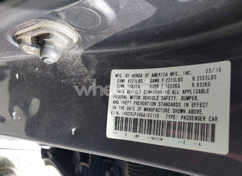 Photo 9 of 2016 Honda Accord SPORT (VIN 1HGCR2F59GA160126)