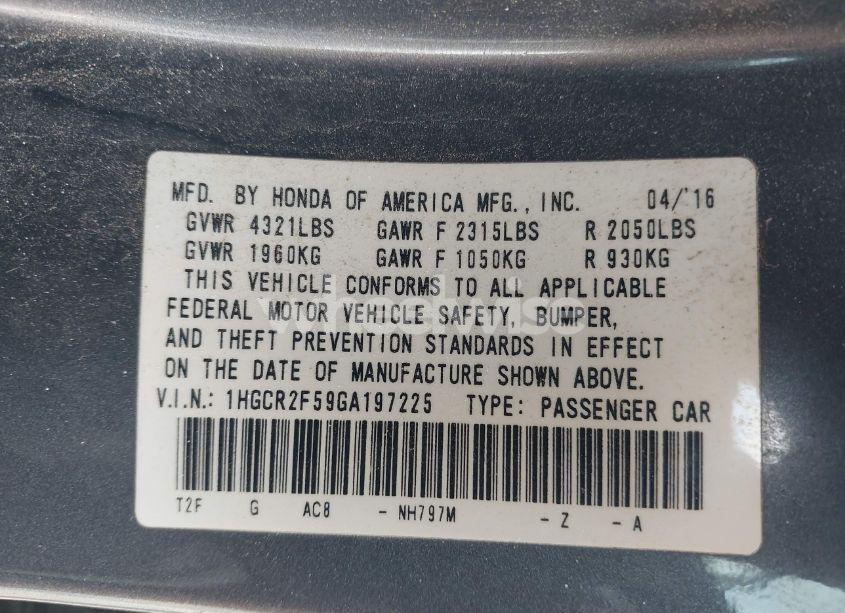 Photo 9 of 2016 Honda Accord SPORT (VIN 1HGCR2F59GA197225)