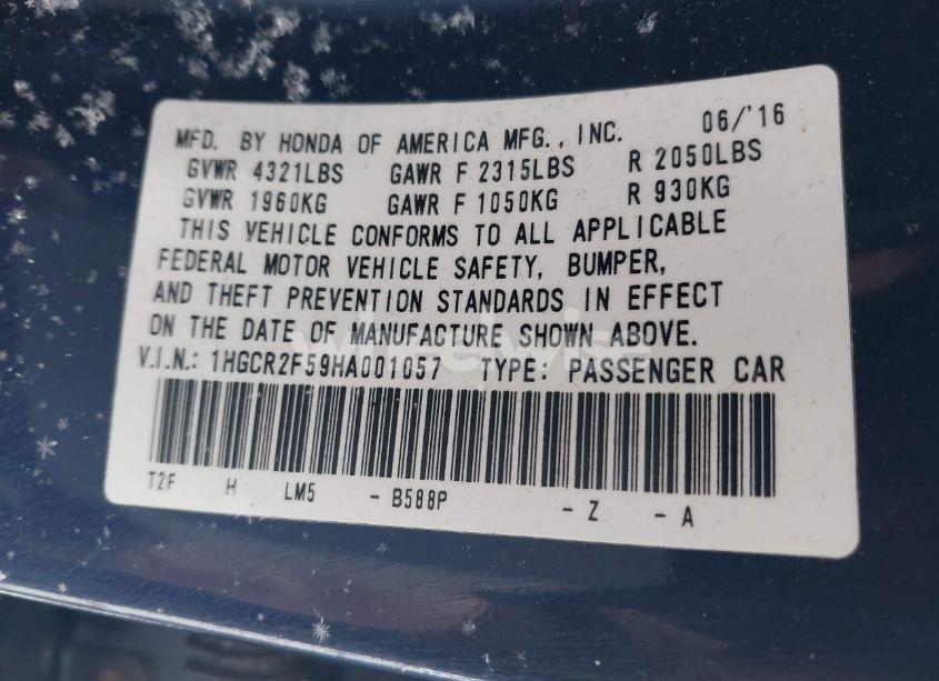 Photo 9 of 2017 Honda Accord SPORT (VIN 1HGCR2F59HA001057)