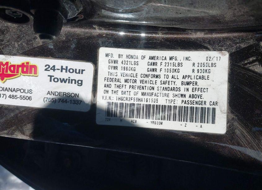 Photo 9 of 2017 Honda Accord SPORT (VIN 1HGCR2F59HA161505)