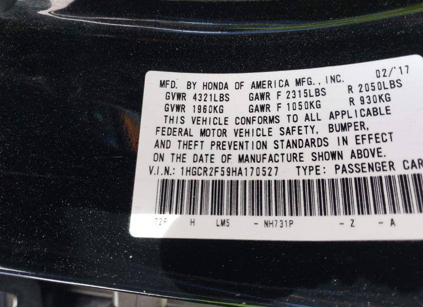 Photo 9 of 2017 Honda Accord SPORT (VIN 1HGCR2F59HA170527)