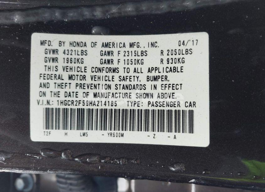 Photo 9 of 2017 Honda Accord SPORT (VIN 1HGCR2F59HA214185)