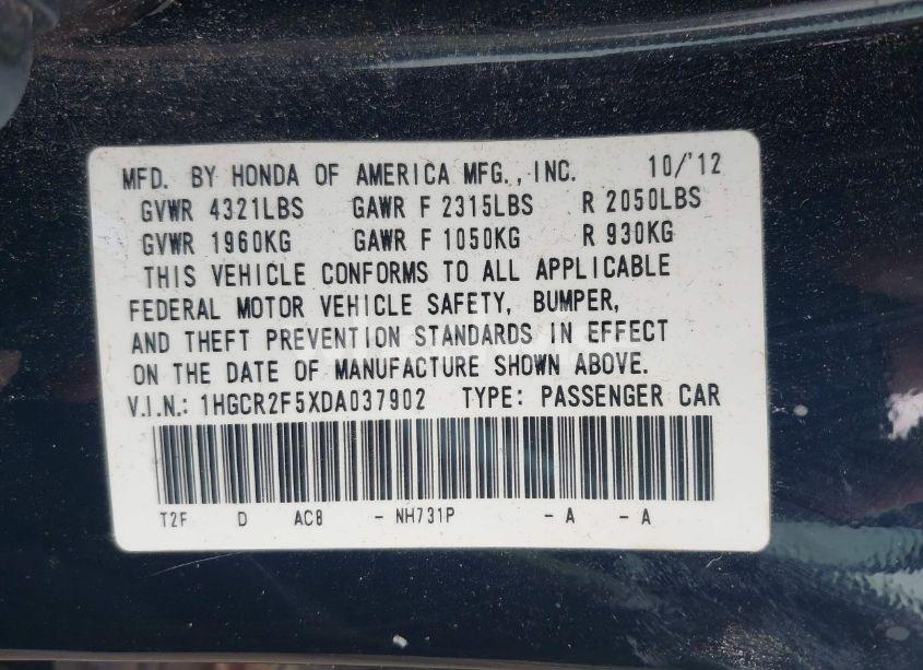 Photo 9 of 2013 Honda Accord SPORT (VIN 1HGCR2F5XDA037902)