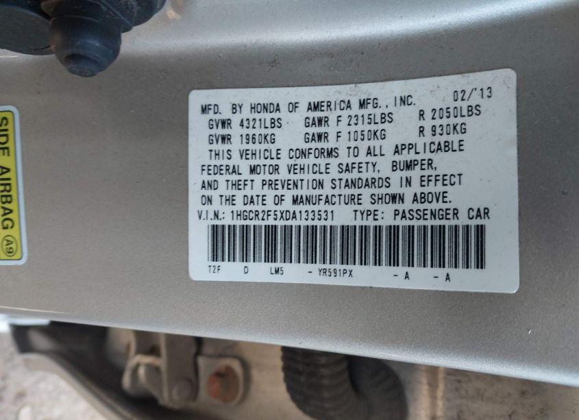 Photo 9 of 2013 Honda Accord SPORT (VIN 1HGCR2F5XDA133531)