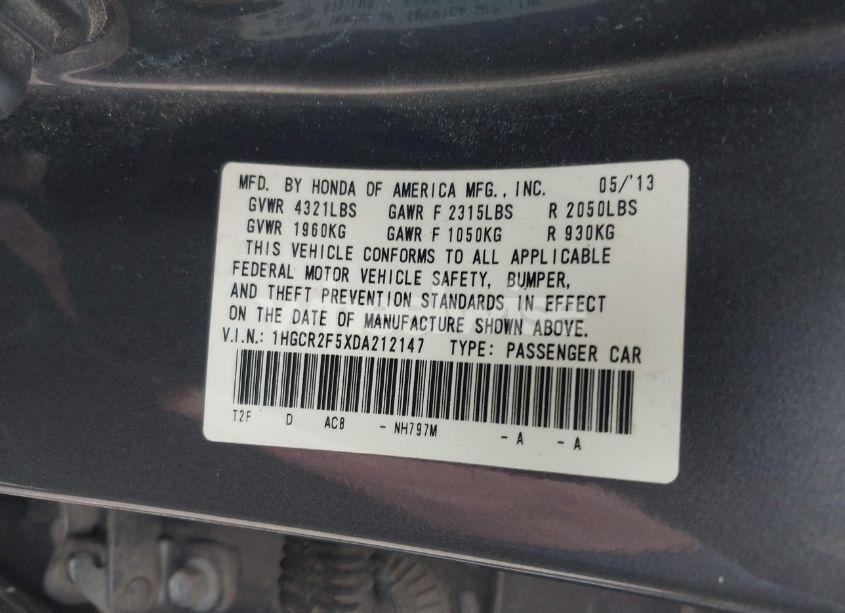 Photo 9 of 2013 Honda Accord SPORT (VIN 1HGCR2F5XDA212147)