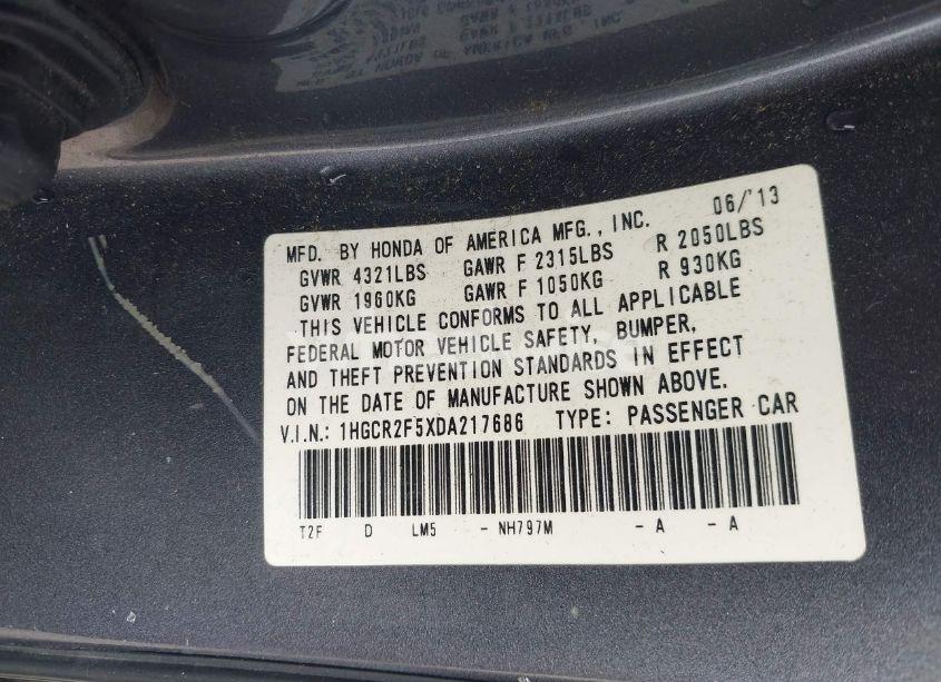 Photo 9 of 2013 Honda Accord SPORT (VIN 1HGCR2F5XDA217686)