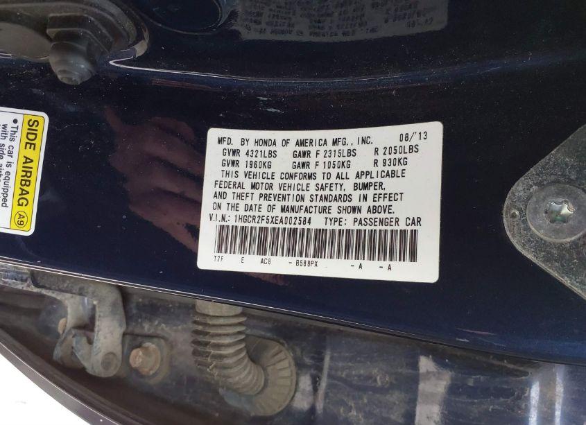 Photo 9 of 2014 Honda Accord SPORT (VIN 1HGCR2F5XEA002584)