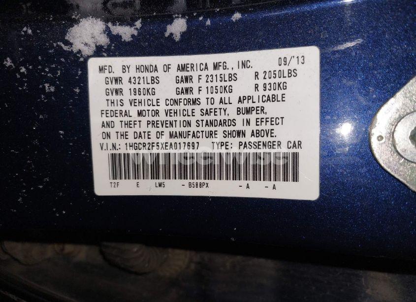 Photo 9 of 2014 Honda Accord SPORT (VIN 1HGCR2F5XEA017697)