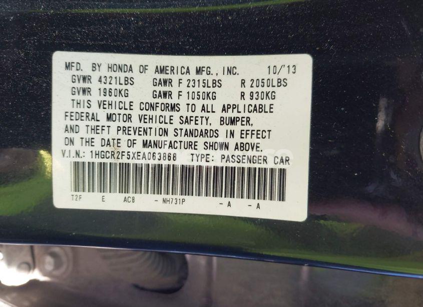 Photo 9 of 2014 Honda Accord SPORT (VIN 1HGCR2F5XEA063868)