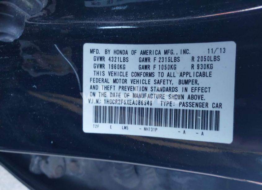 Photo 9 of 2014 Honda Accord SPORT (VIN 1HGCR2F5XEA086549)