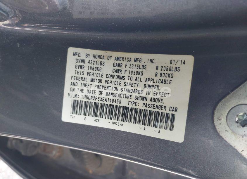 Photo 9 of 2014 Honda Accord SPORT (VIN 1HGCR2F5XEA140450)