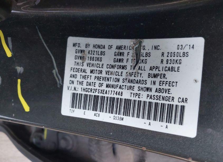 Photo 9 of 2014 Honda Accord SPORT (VIN 1HGCR2F5XEA177448)