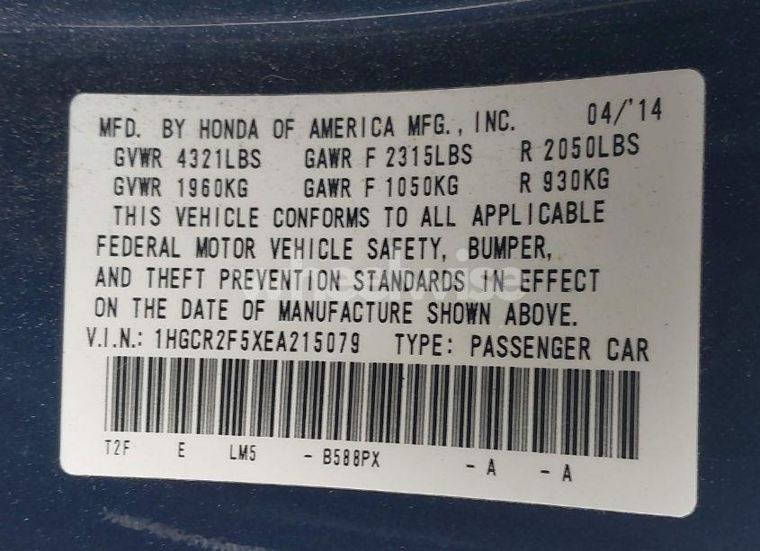 Photo 9 of 2014 Honda Accord SPORT (VIN 1HGCR2F5XEA215079)