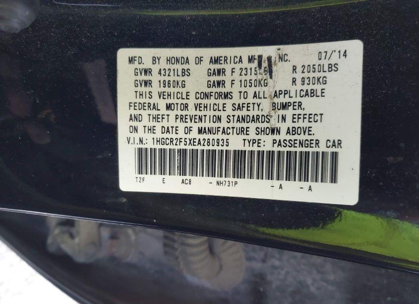 Photo 9 of 2014 Honda Accord SPORT (VIN 1HGCR2F5XEA280935)