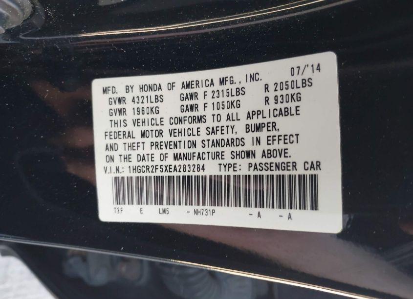 Photo 9 of 2014 Honda Accord SPORT (VIN 1HGCR2F5XEA283284)