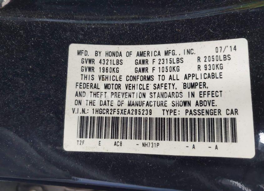 Photo 9 of 2014 Honda Accord SPORT (VIN 1HGCR2F5XEA295239)