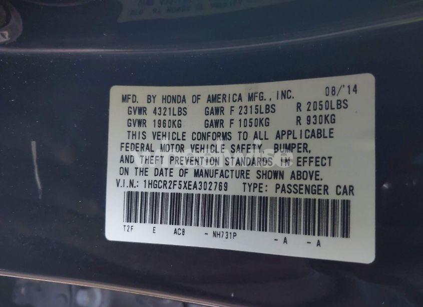 Photo 9 of 2014 Honda Accord SPORT (VIN 1HGCR2F5XEA302769)