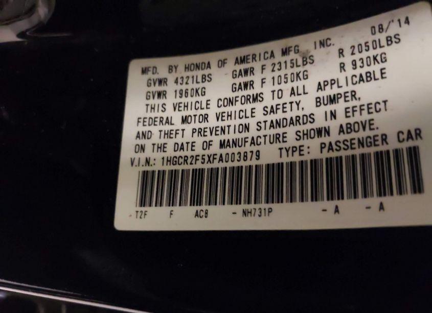 Photo 9 of 2015 Honda Accord SPORT (VIN 1HGCR2F5XFA003879)