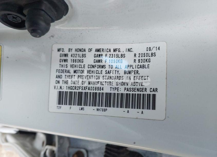 Photo 9 of 2015 Honda Accord SPORT (VIN 1HGCR2F5XFA008984)