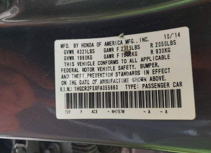 Photo 9 of 2015 Honda Accord SPORT (VIN 1HGCR2F5XFA055660)