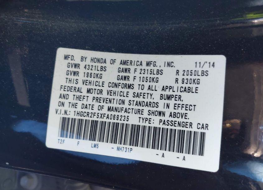 Photo 9 of 2015 Honda Accord SPORT (VIN 1HGCR2F5XFA069235)