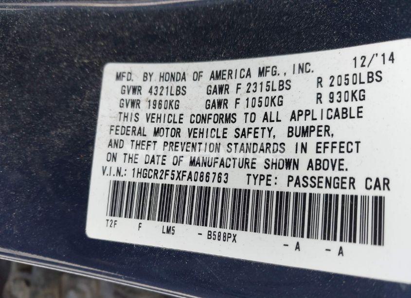 Photo 9 of 2015 Honda Accord SPORT (VIN 1HGCR2F5XFA086763)