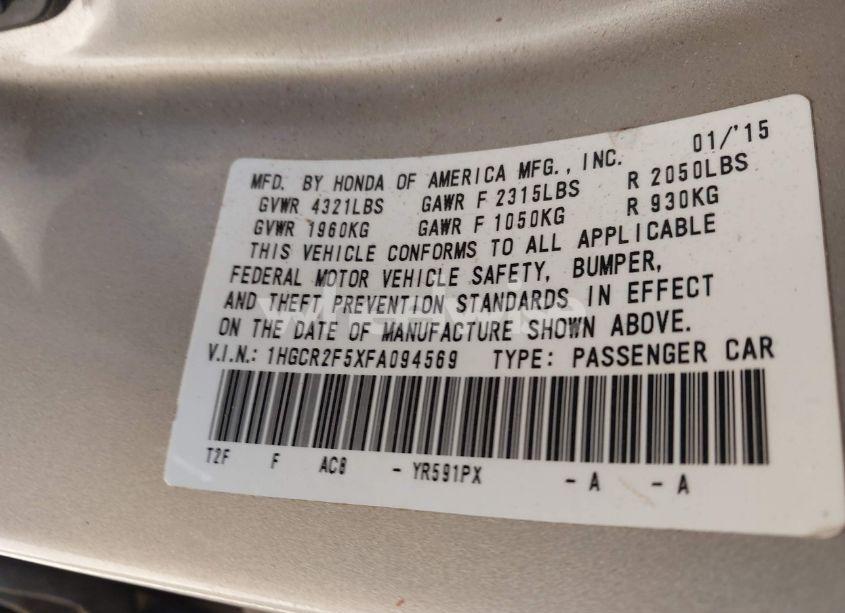 Photo 9 of 2015 Honda Accord SPORT (VIN 1HGCR2F5XFA094569)