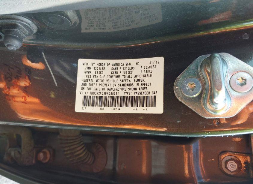 Photo 9 of 2015 Honda Accord SPORT (VIN 1HGCR2F5XFA098041)