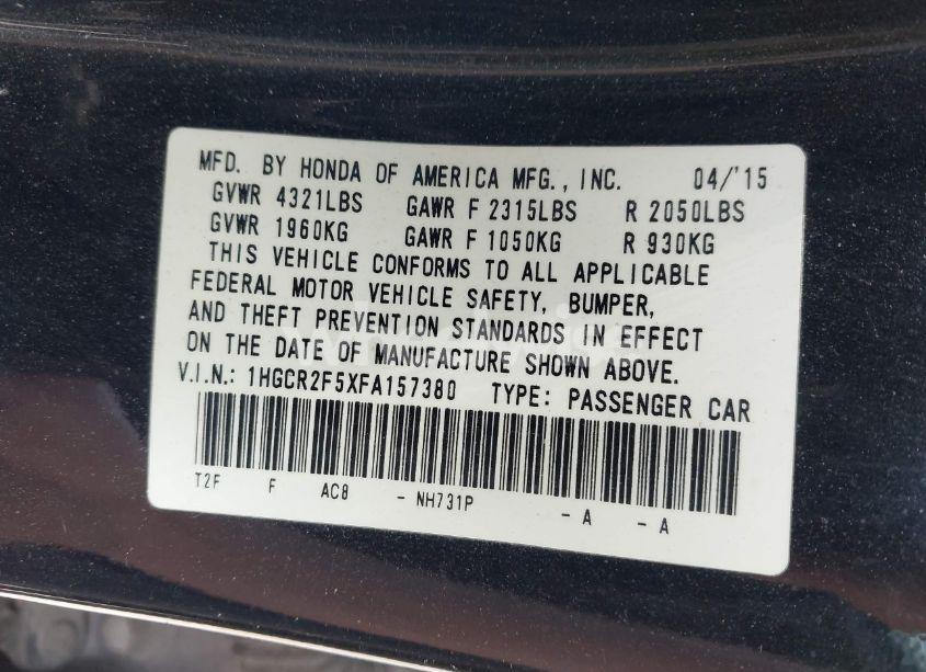 Photo 9 of 2015 Honda Accord SPORT (VIN 1HGCR2F5XFA157380)