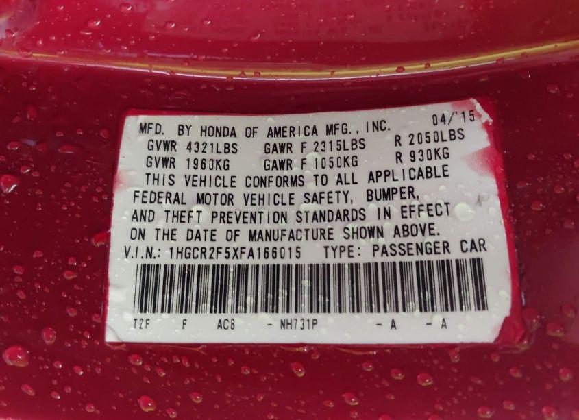 Photo 9 of 2015 Honda Accord SPORT (VIN 1HGCR2F5XFA166015)