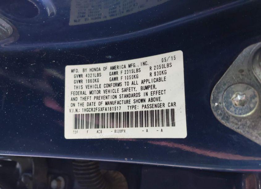 Photo 9 of 2015 Honda Accord SPORT (VIN 1HGCR2F5XFA181517)