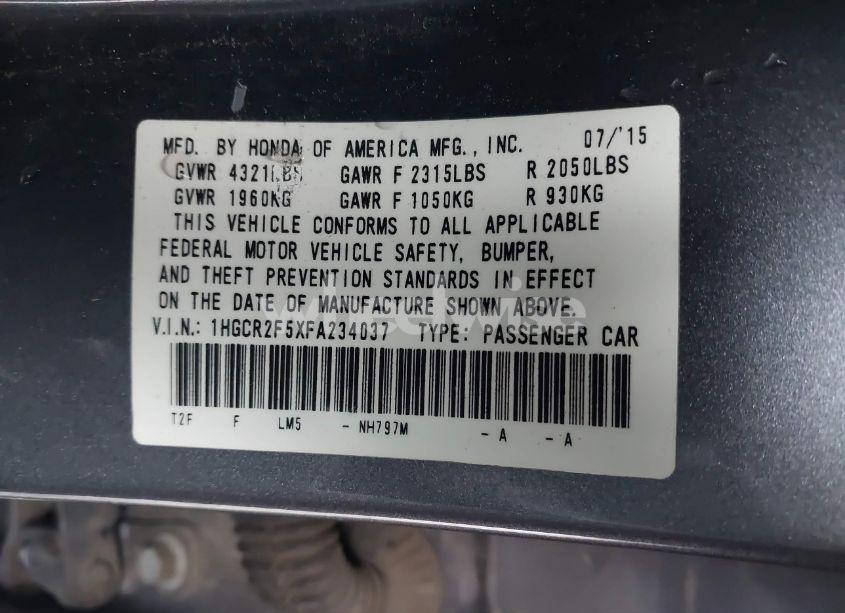 Photo 9 of 2015 Honda Accord SPORT (VIN 1HGCR2F5XFA234037)