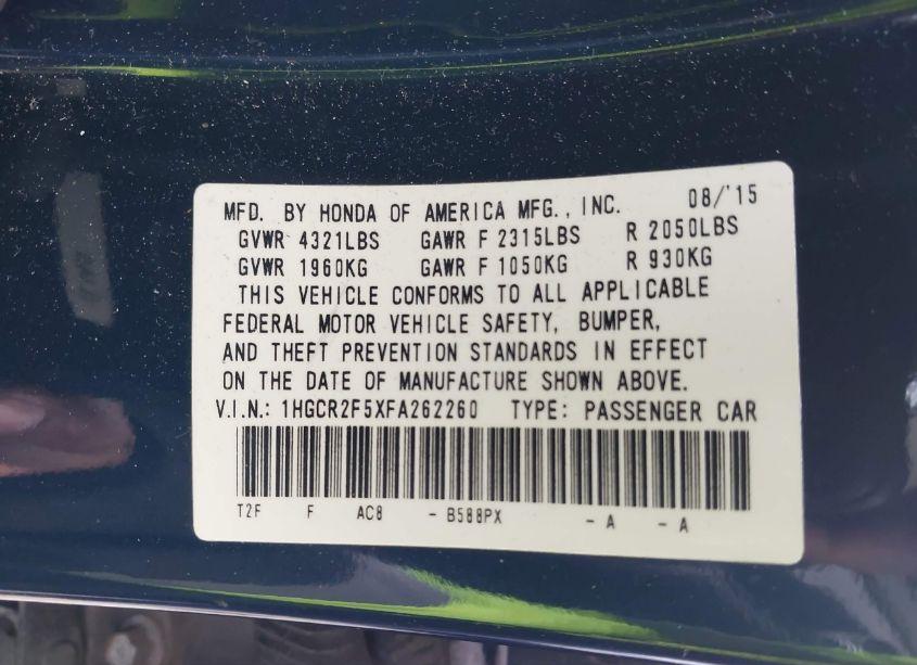 Photo 9 of 2015 Honda Accord SPORT (VIN 1HGCR2F5XFA262260)