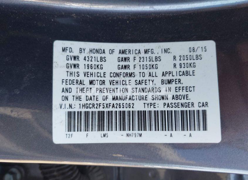 Photo 9 of 2015 Honda Accord SPORT (VIN 1HGCR2F5XFA265062)