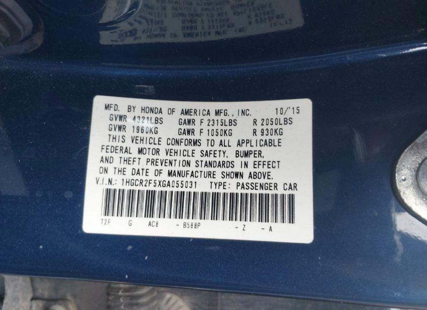 Photo 9 of 2016 Honda Accord SPORT (VIN 1HGCR2F5XGA055031)