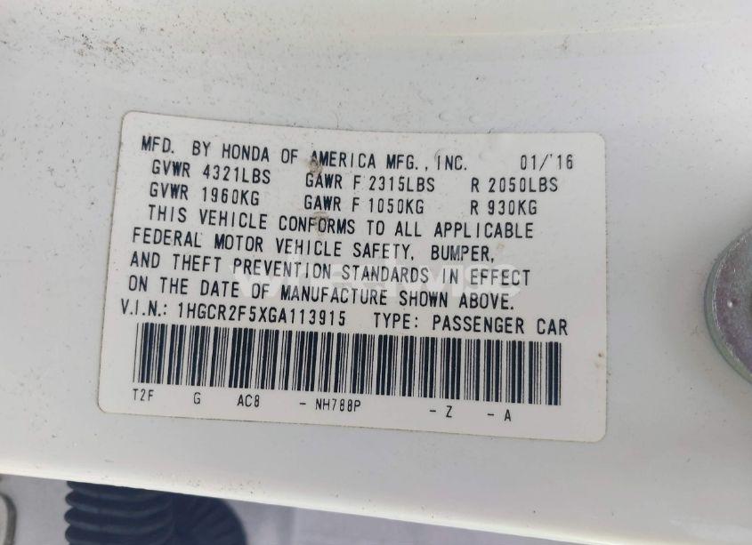 Photo 9 of 2016 Honda Accord SPORT (VIN 1HGCR2F5XGA113915)