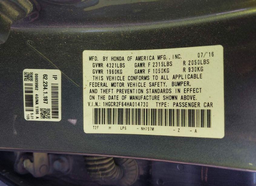 Photo 9 of 2017 Honda Accord SPORT (VIN 1HGCR2F64HA014730)