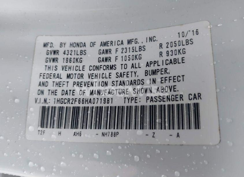 Photo 9 of 2017 Honda Accord SPORT (VIN 1HGCR2F66HA071981)