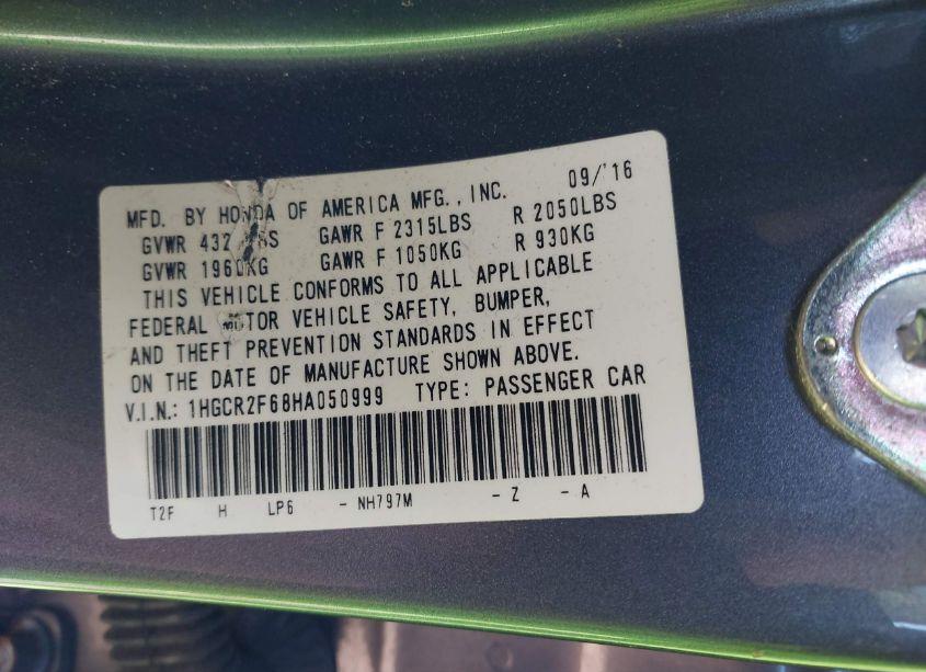 Photo 9 of 2017 Honda Accord SPORT (VIN 1HGCR2F68HA050999)