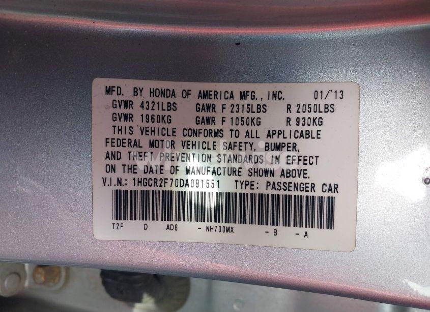 Photo 9 of 2013 Honda Accord EX (VIN 1HGCR2F70DA091551)